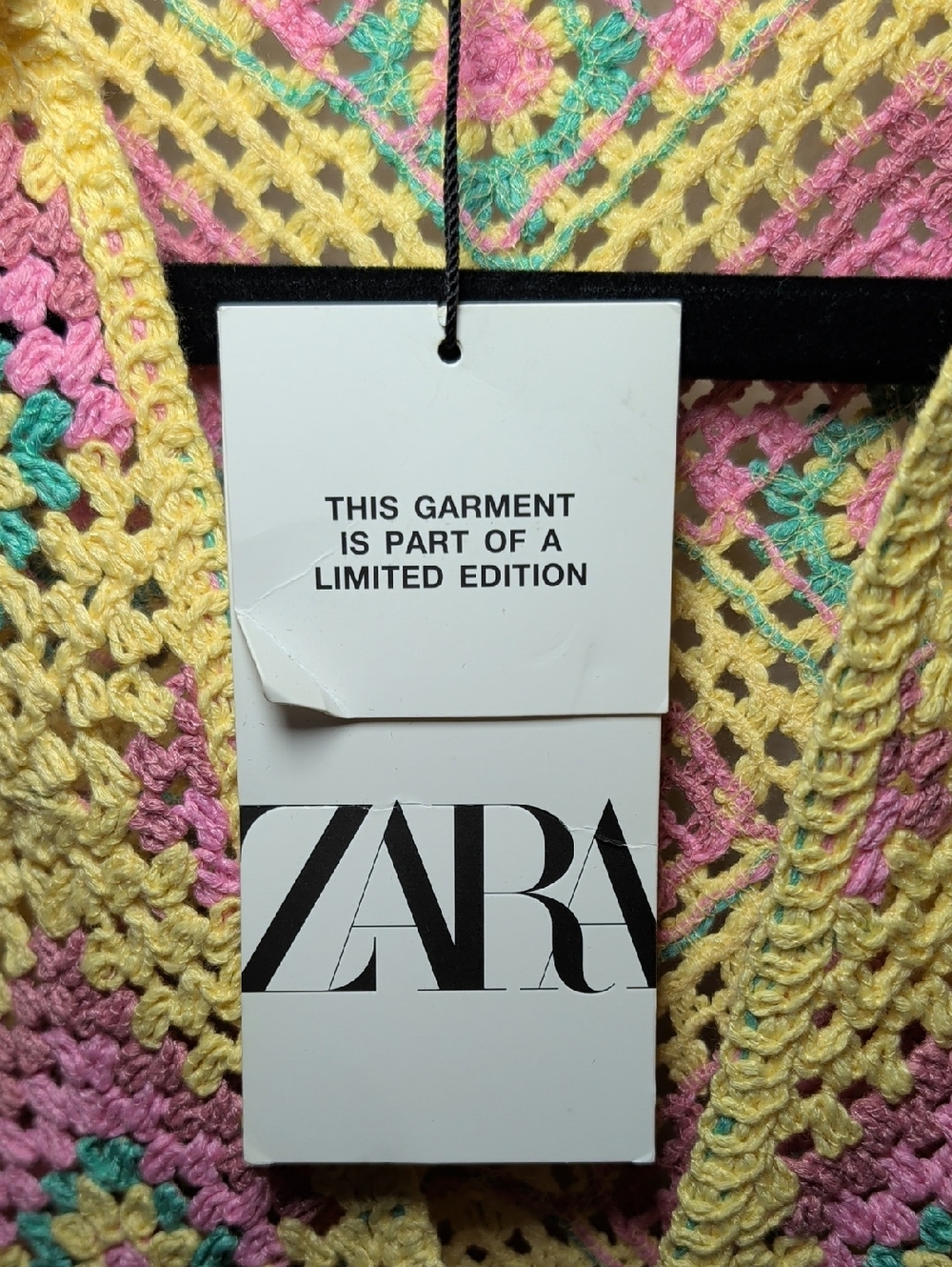 Zara Limited Release Crochet Knit Mini Dress Yellow Pink Green Boho NEW Size S - Picture 4 of 9